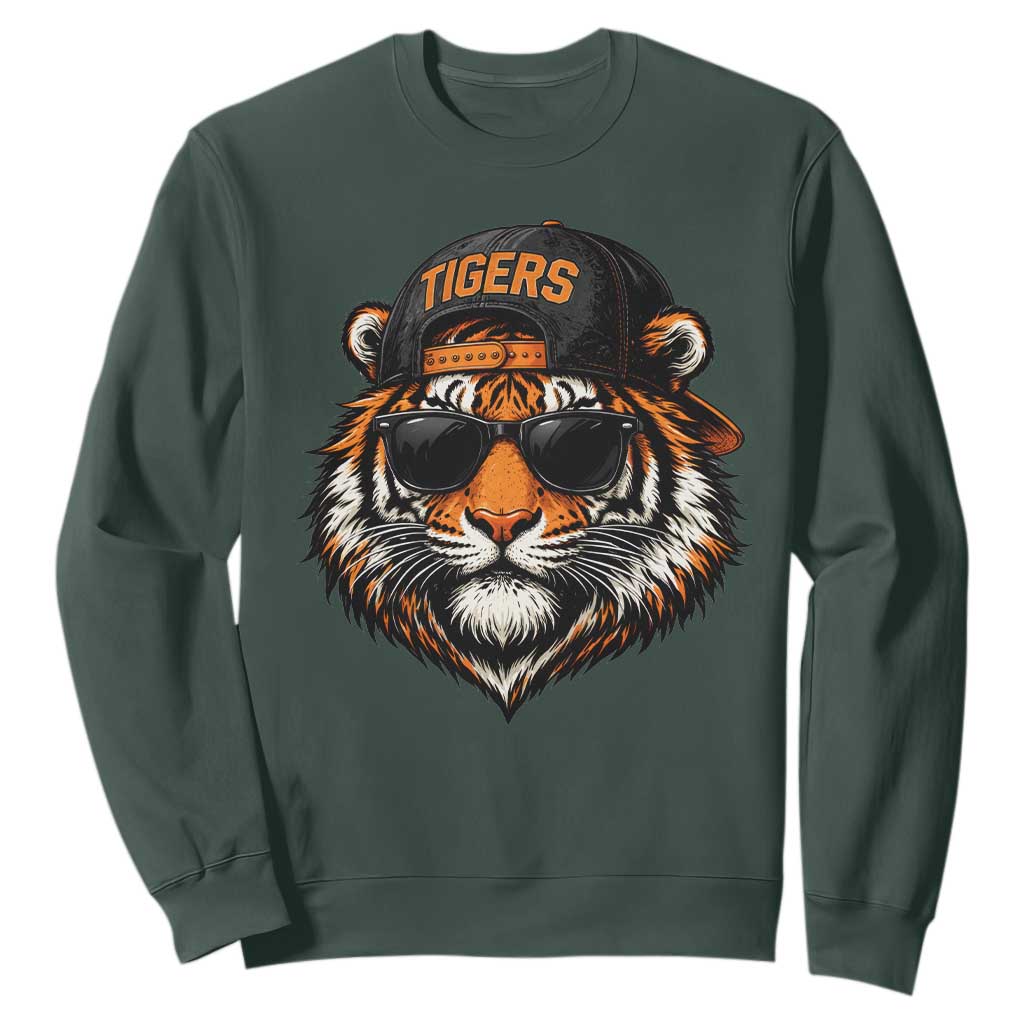 Tiger Mascot Sweatshirt Vintage Sports Name Baseball Cap Sunglasses TS10 Dark Forest Green Print Your Wear