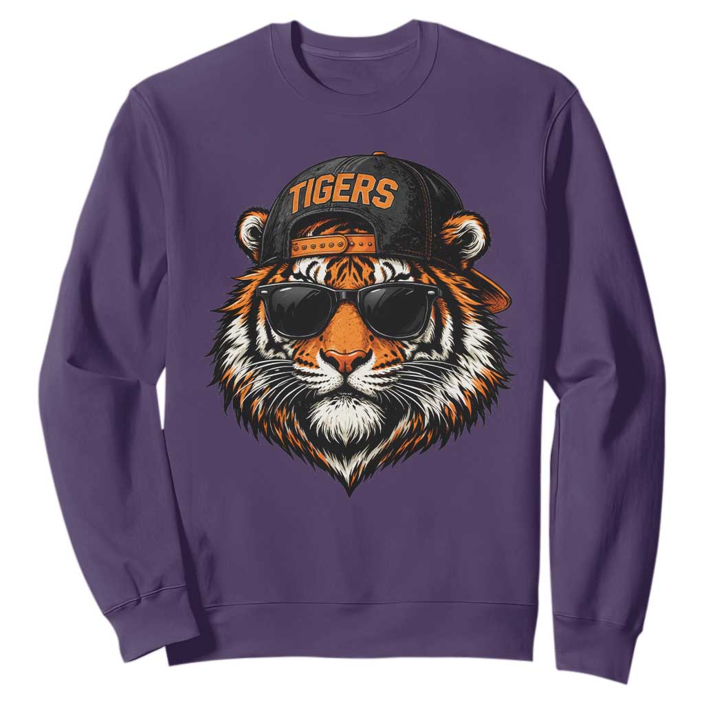 Tiger Mascot Sweatshirt Vintage Sports Name Baseball Cap Sunglasses TS10 Purple Print Your Wear