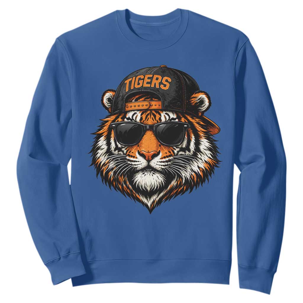 Tiger Mascot Sweatshirt Vintage Sports Name Baseball Cap Sunglasses TS10 Royal Blue Print Your Wear