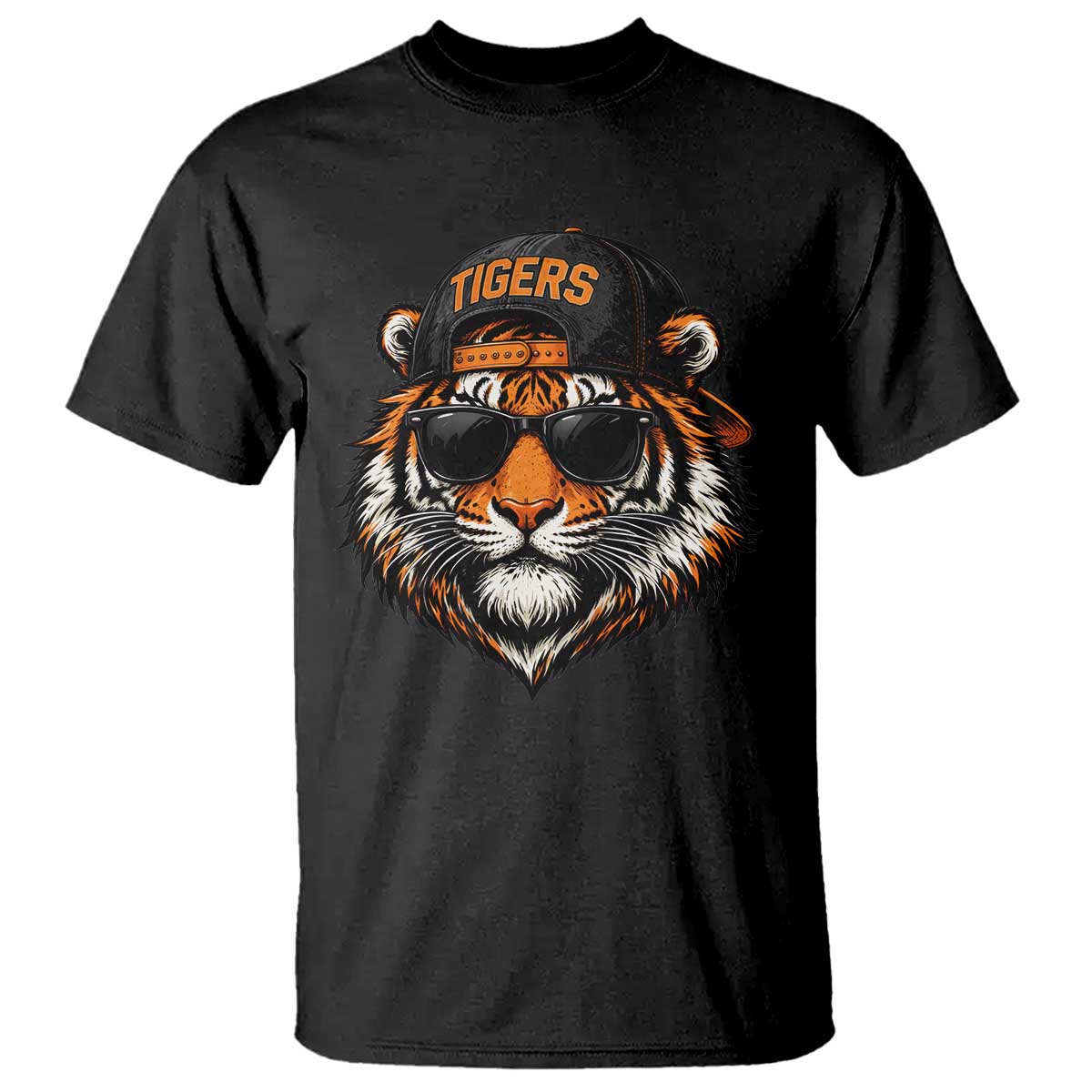 Tiger Mascot T Shirt Vintage Sports Name Baseball Cap Sunglasses TS10 Black Print Your Wear