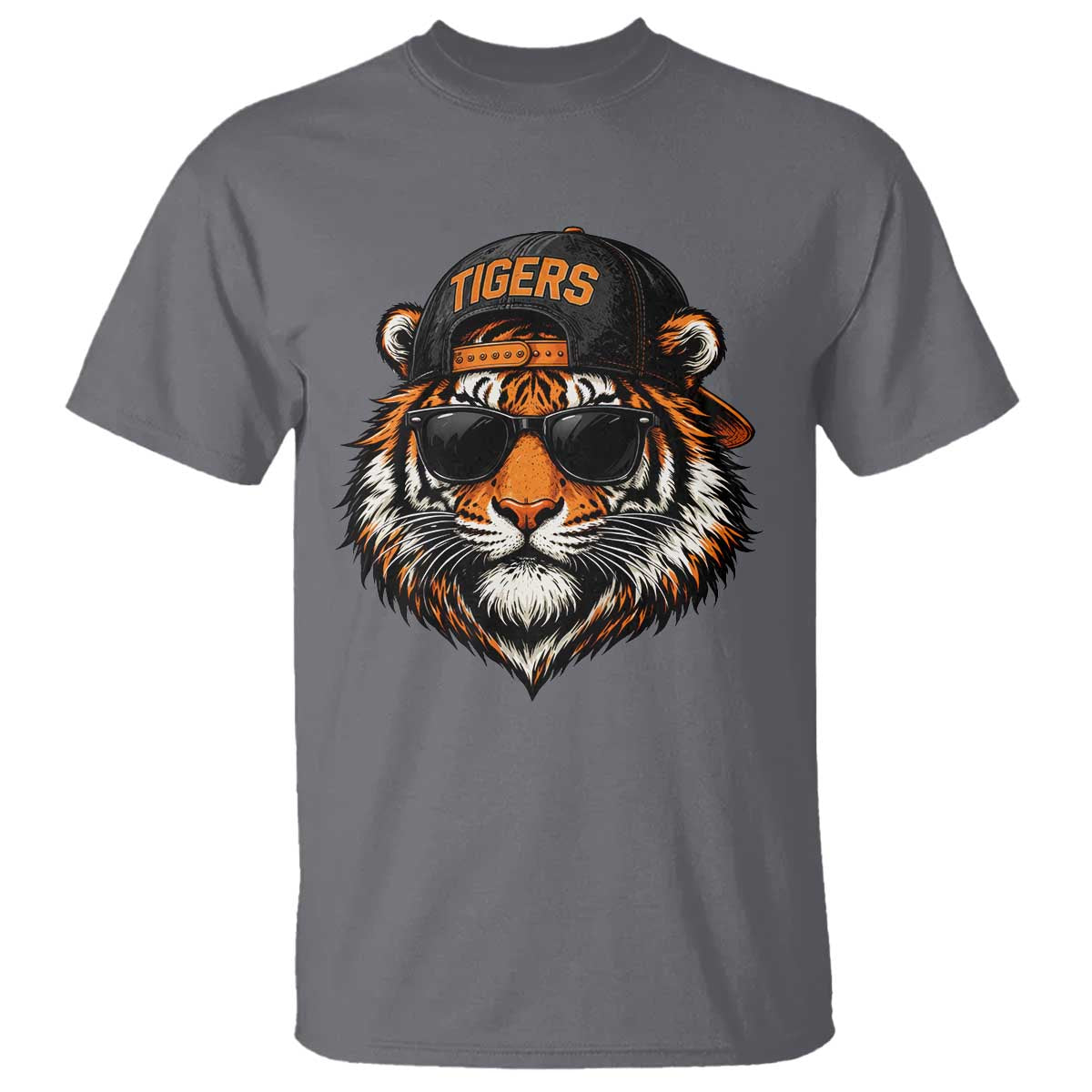 Tiger Mascot T Shirt Vintage Sports Name Baseball Cap Sunglasses TS10 Charcoal Print Your Wear