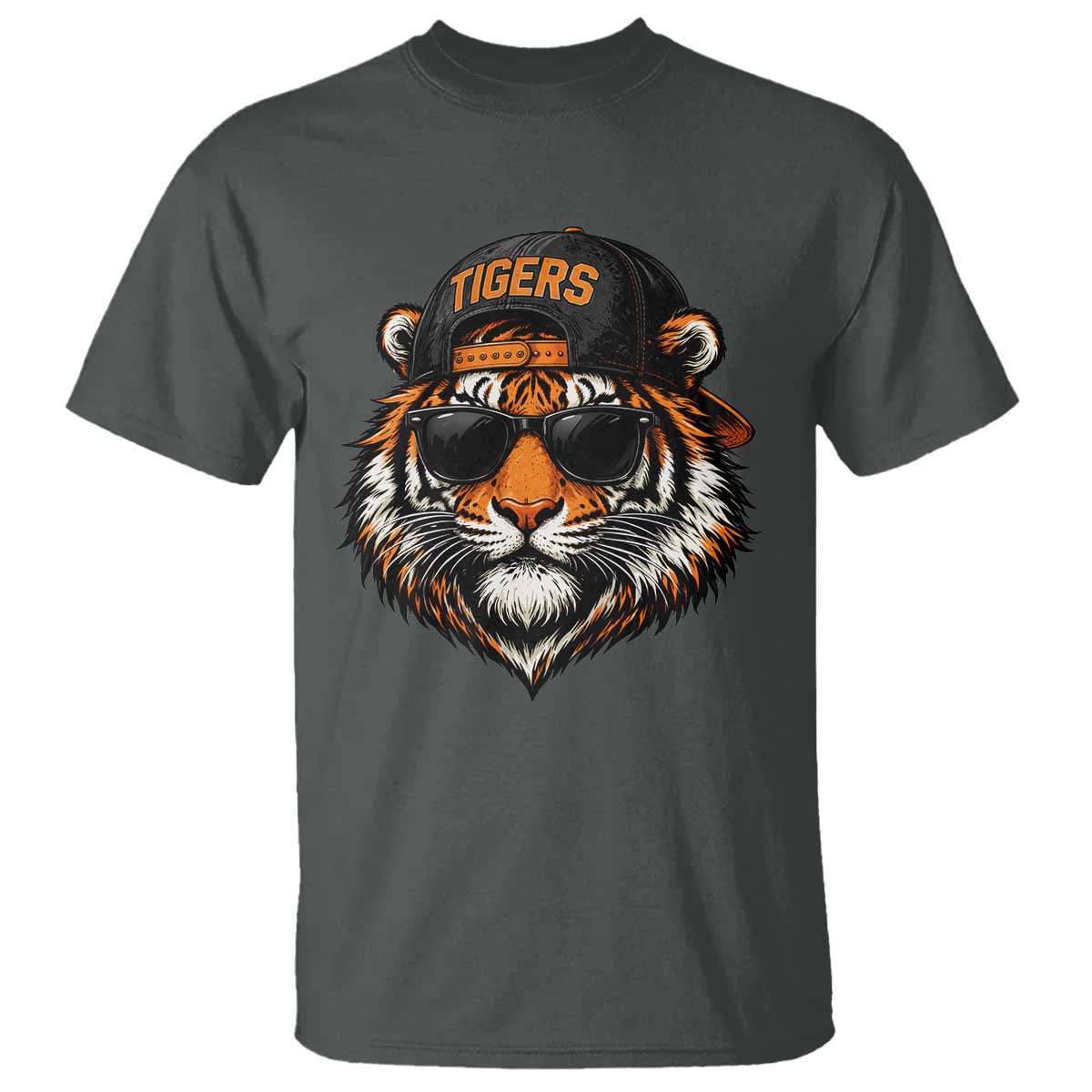 Tiger Mascot T Shirt Vintage Sports Name Baseball Cap Sunglasses TS10 Dark Heather Print Your Wear
