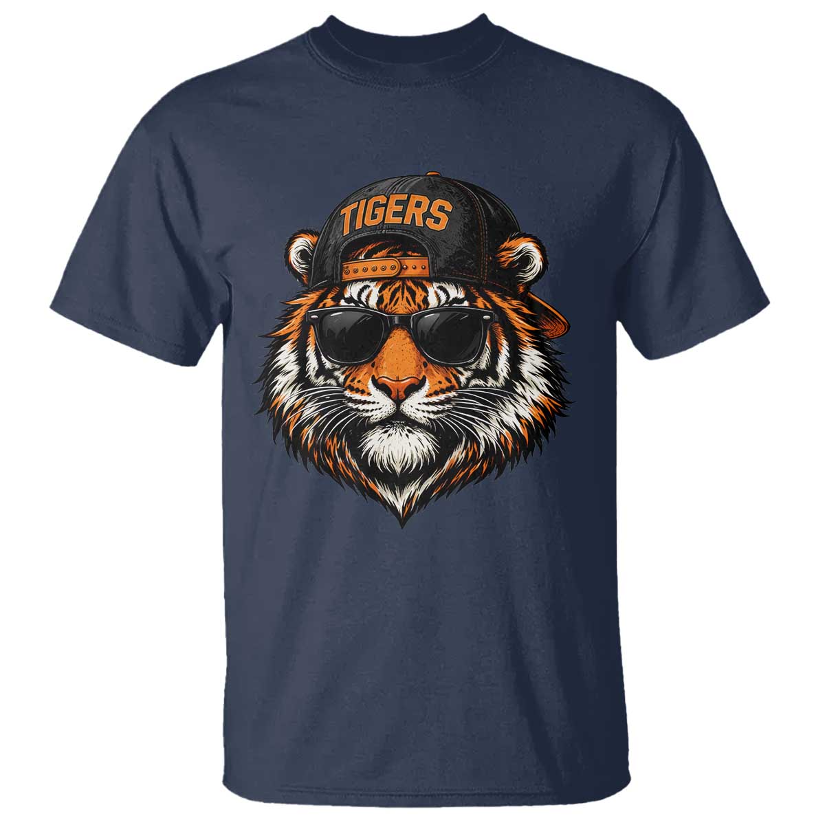 Tiger Mascot T Shirt Vintage Sports Name Baseball Cap Sunglasses TS10 Navy Print Your Wear