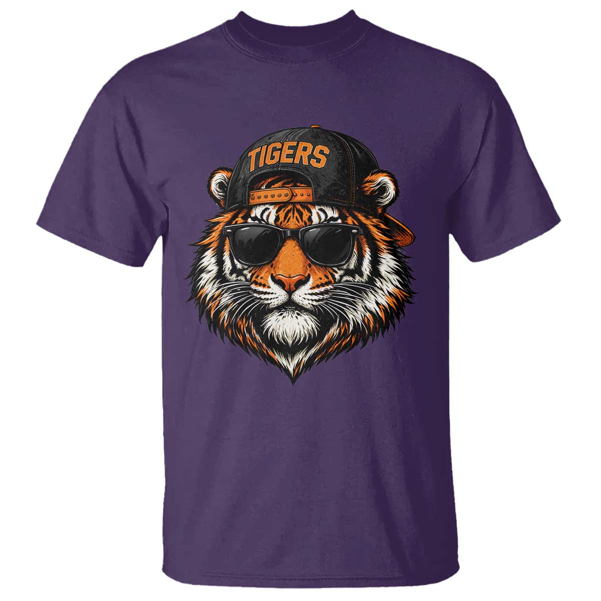 Tiger Mascot T Shirt Vintage Sports Name Baseball Cap Sunglasses TS10 Purple Print Your Wear