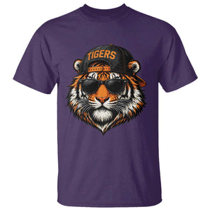 Tiger Mascot T Shirt Vintage Sports Name Baseball Cap Sunglasses TS10 Purple Print Your Wear