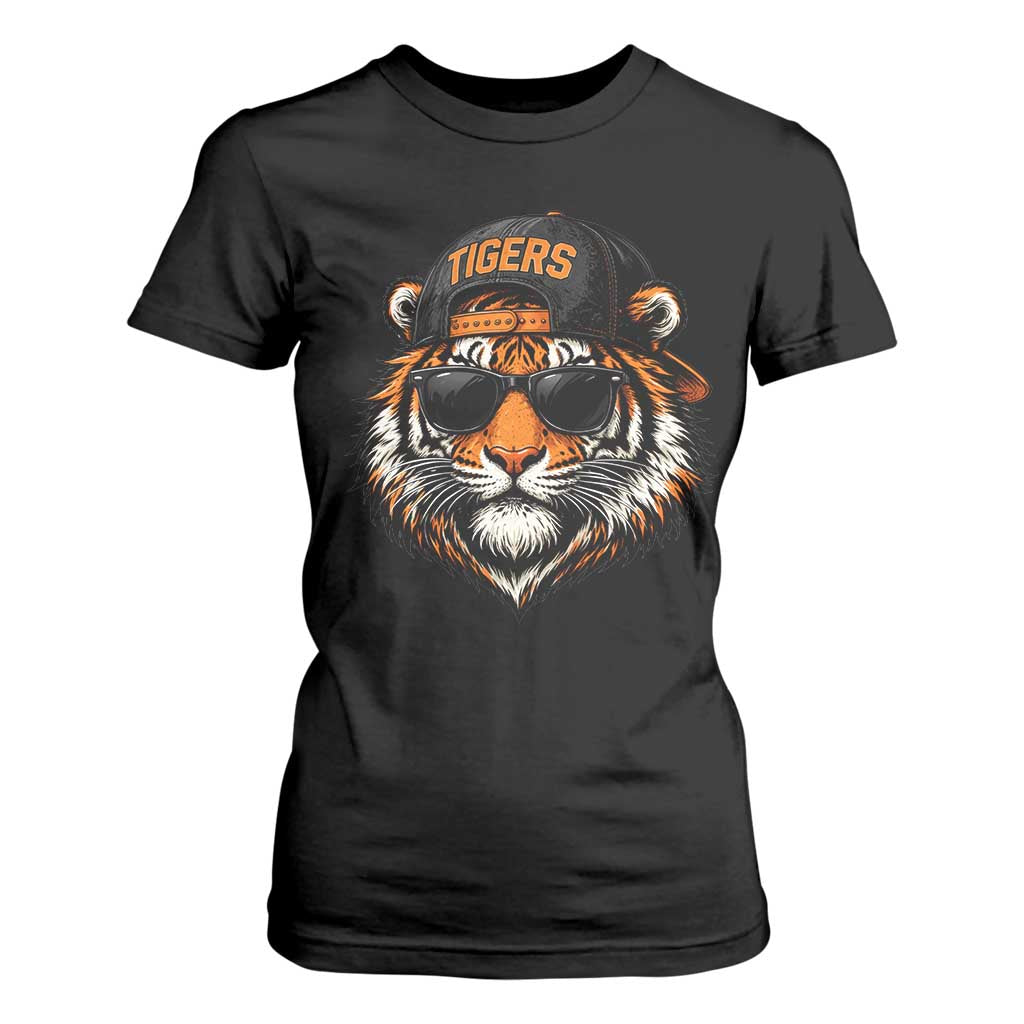 Tiger Mascot T Shirt For Women Vintage Sports Name Baseball Cap Sunglasses TS10 Black Print Your Wear
