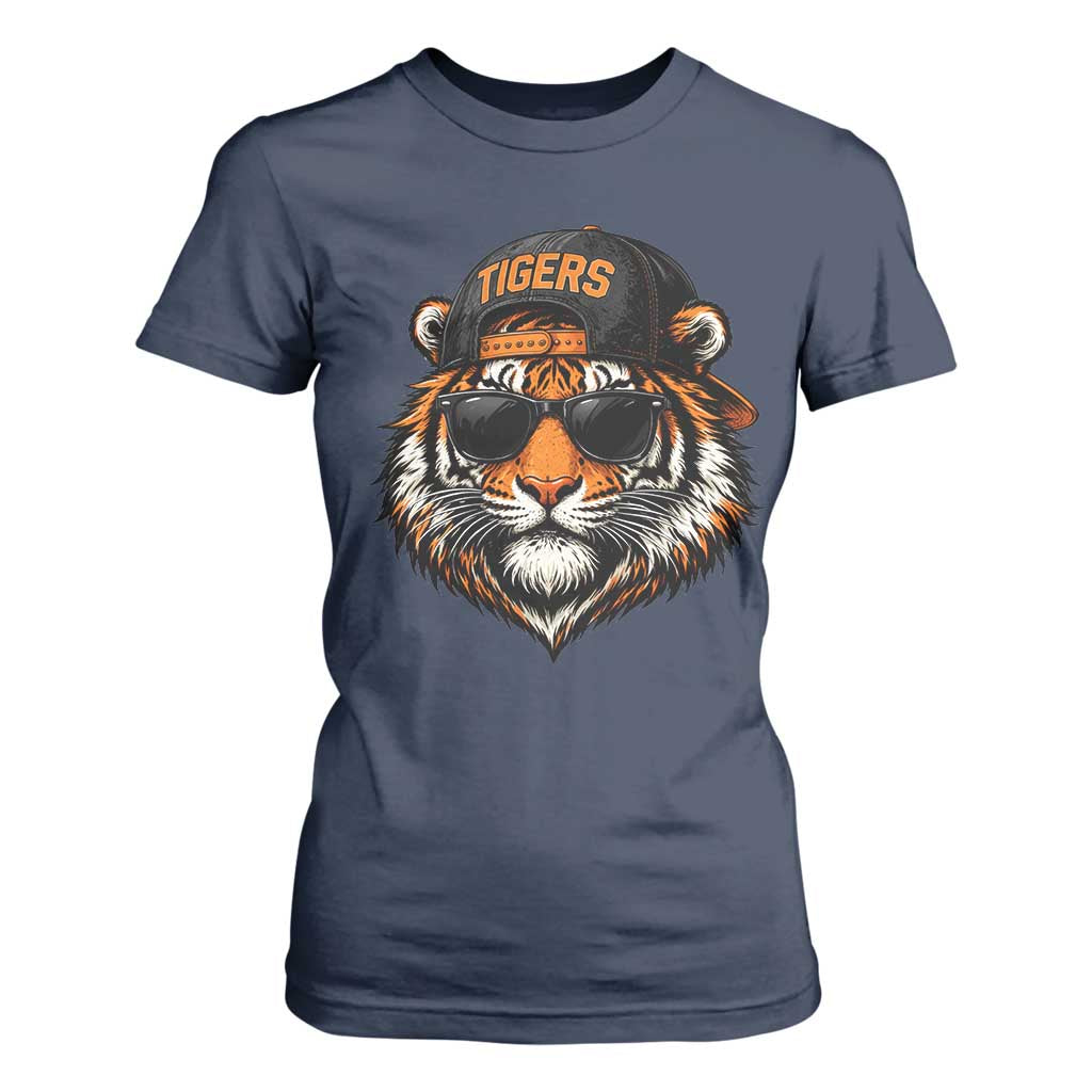 Tiger Mascot T Shirt For Women Vintage Sports Name Baseball Cap Sunglasses TS10 Navy Print Your Wear
