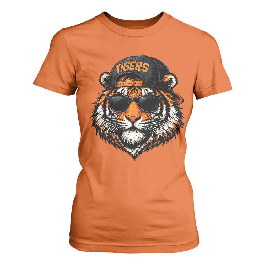 Tiger Mascot T Shirt For Women Vintage Sports Name Baseball Cap Sunglasses TS10 Orange Print Your Wear