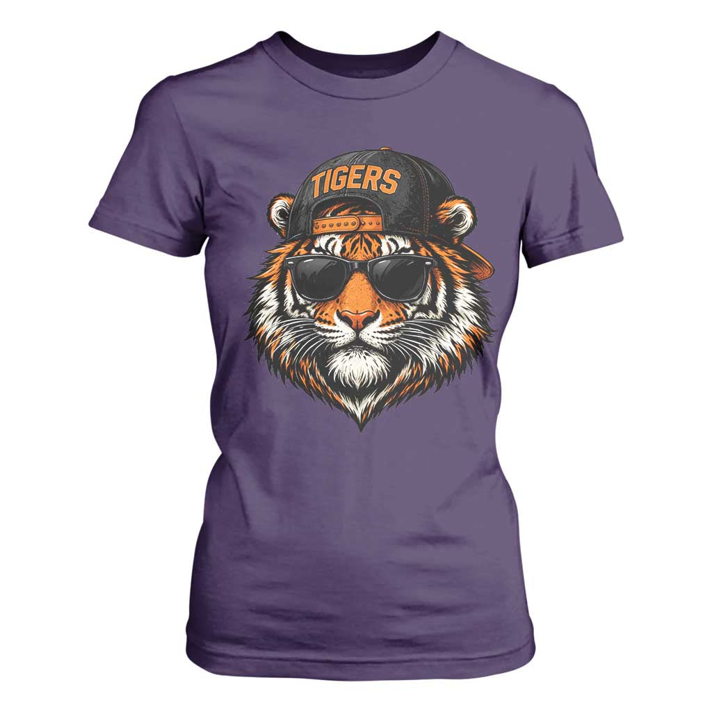 Tiger Mascot T Shirt For Women Vintage Sports Name Baseball Cap Sunglasses TS10 Purple Print Your Wear