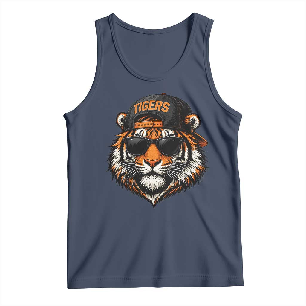 Tiger Mascot Tank Top Vintage Sports Name Baseball Cap Sunglasses TS10 Navy Print Your Wear