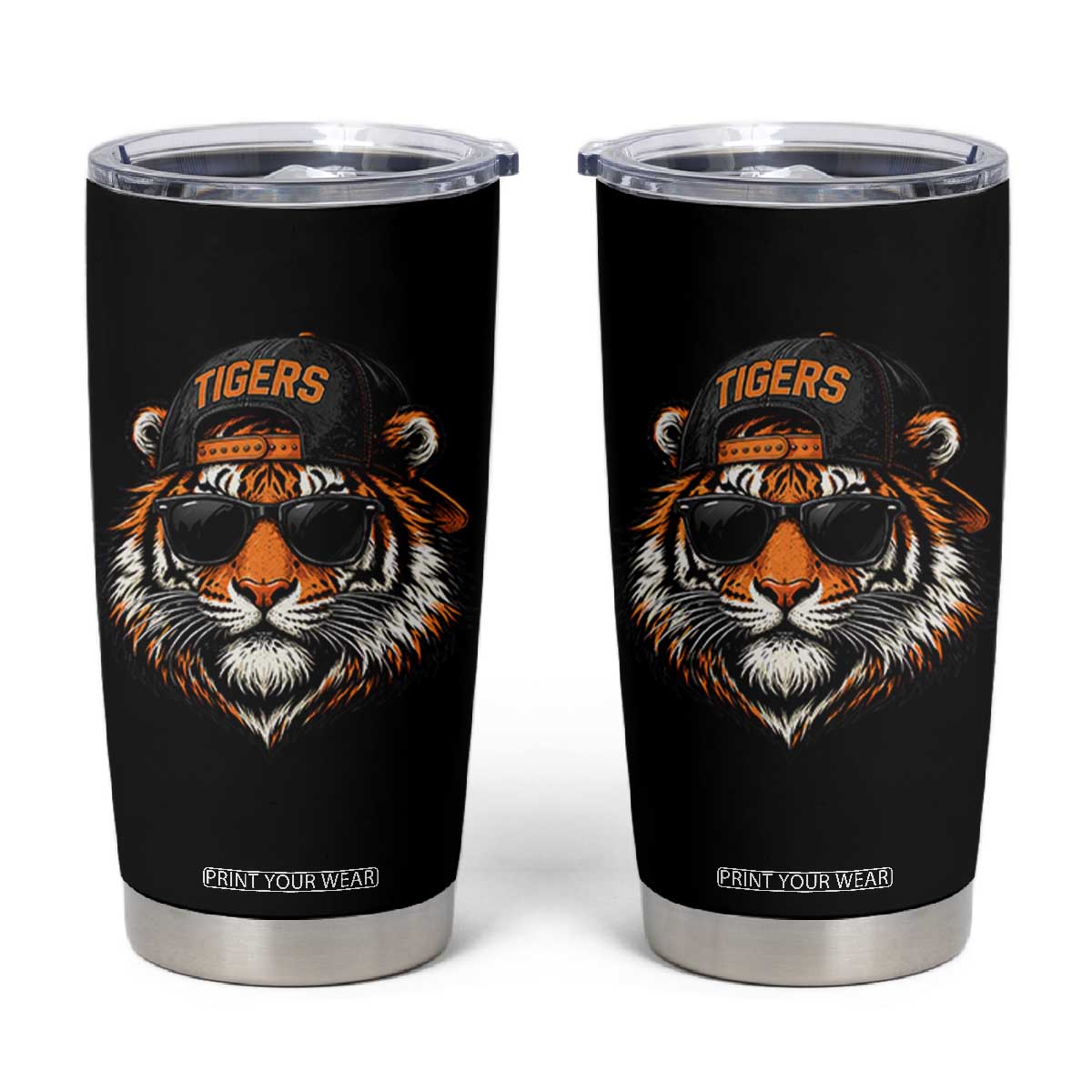 Tiger Mascot Tumbler Cup Vintage Sports Name Baseball Cap Sunglasses TS10 Black Print Your Wear
