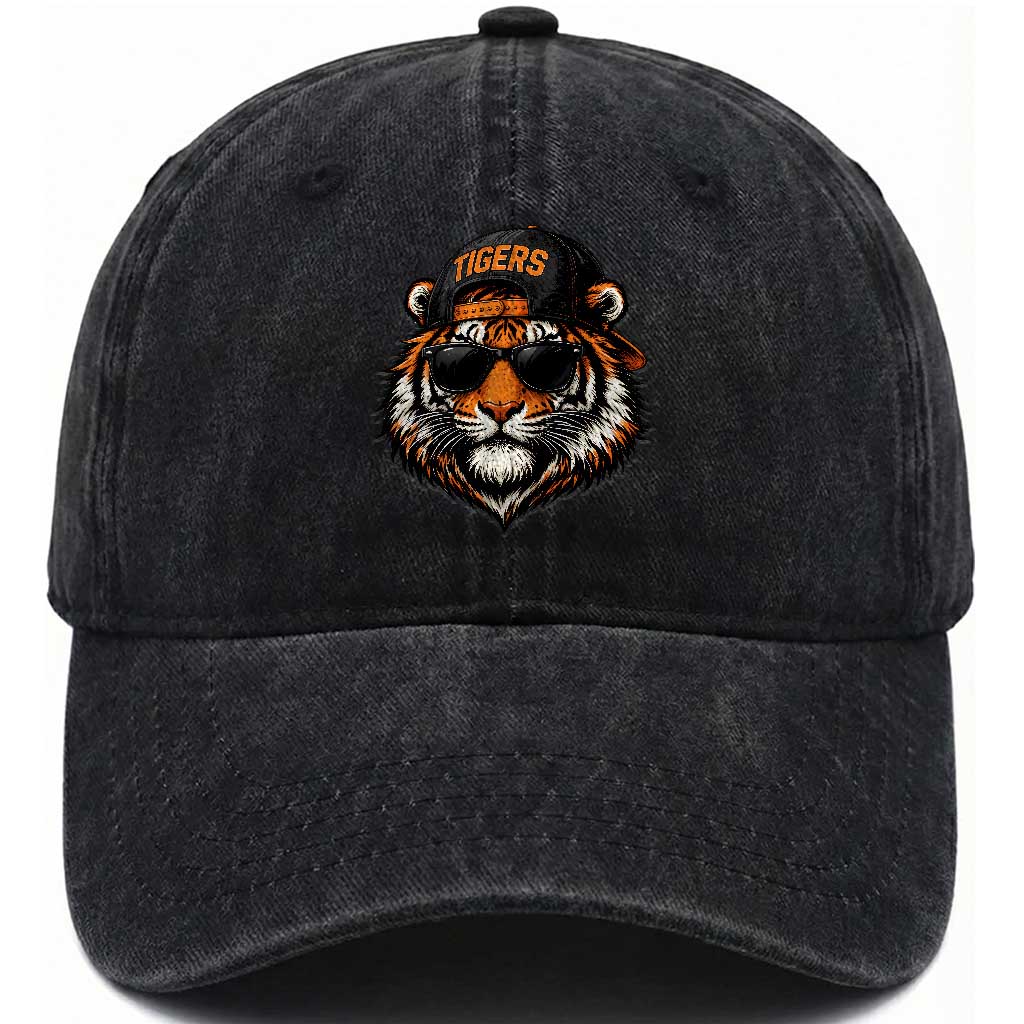 Tiger Mascot Washed Cotton Baseball Cap Vintage Sports Name Baseball Cap Sunglasses TS10 Print Your Wear
