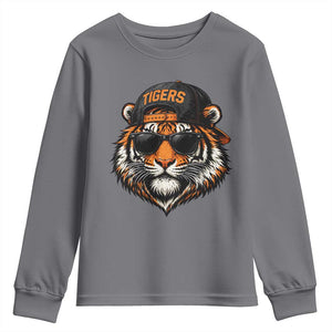 Tiger Mascot Youth Sweatshirt Vintage Sports Name Baseball Cap Sunglasses TS10 Charcoal Print Your Wear