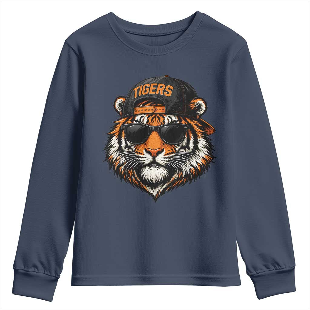 Tiger Mascot Youth Sweatshirt Vintage Sports Name Baseball Cap Sunglasses TS10 Navy Print Your Wear