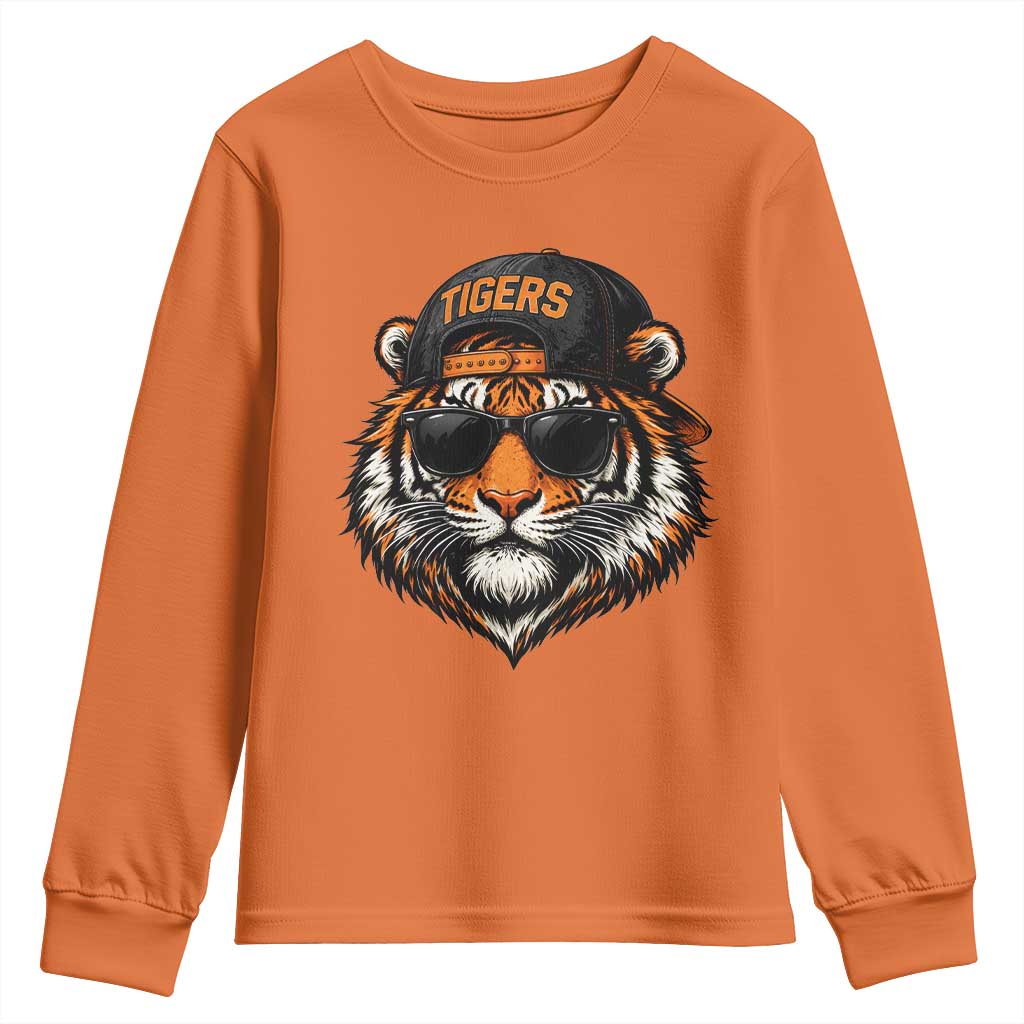 Tiger Mascot Youth Sweatshirt Vintage Sports Name Baseball Cap Sunglasses TS10 Orange Print Your Wear