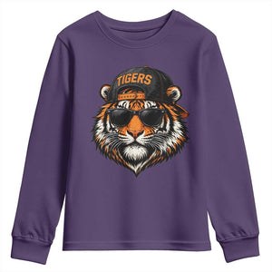 Tiger Mascot Youth Sweatshirt Vintage Sports Name Baseball Cap Sunglasses TS10 Purple Print Your Wear