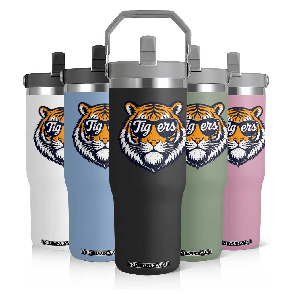 Tiger Face Flip Straw Tumbler Vintage Sports Name TS10 Print Your Wear
