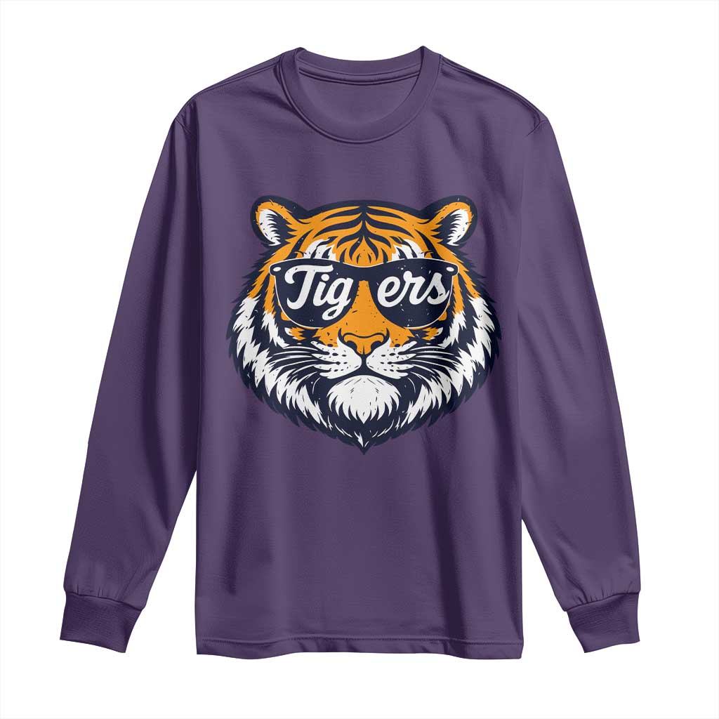Tiger Face Long Sleeve Shirt Vintage Sports Name TS10 Purple Print Your Wear