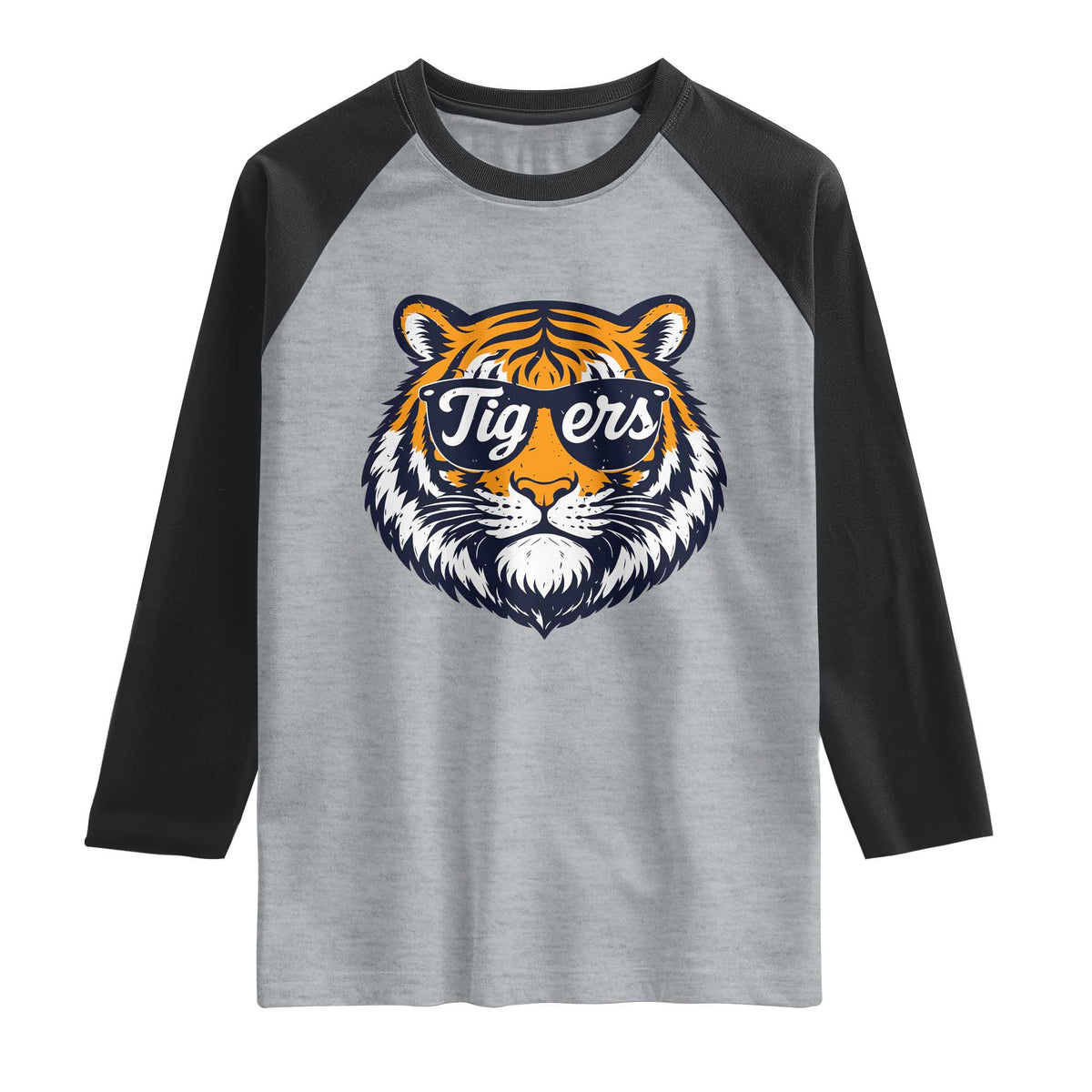 Tiger Face Raglan Shirt Vintage Sports Name TS10 Heather Gray Black Print Your Wear