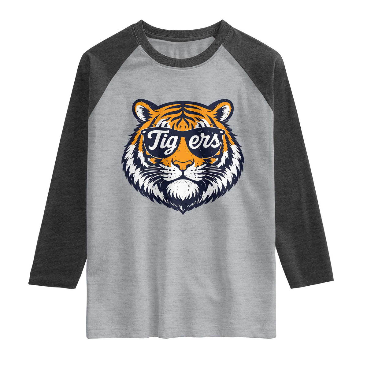 Tiger Face Raglan Shirt Vintage Sports Name TS10 Heather Gray Heather Charcoal Print Your Wear