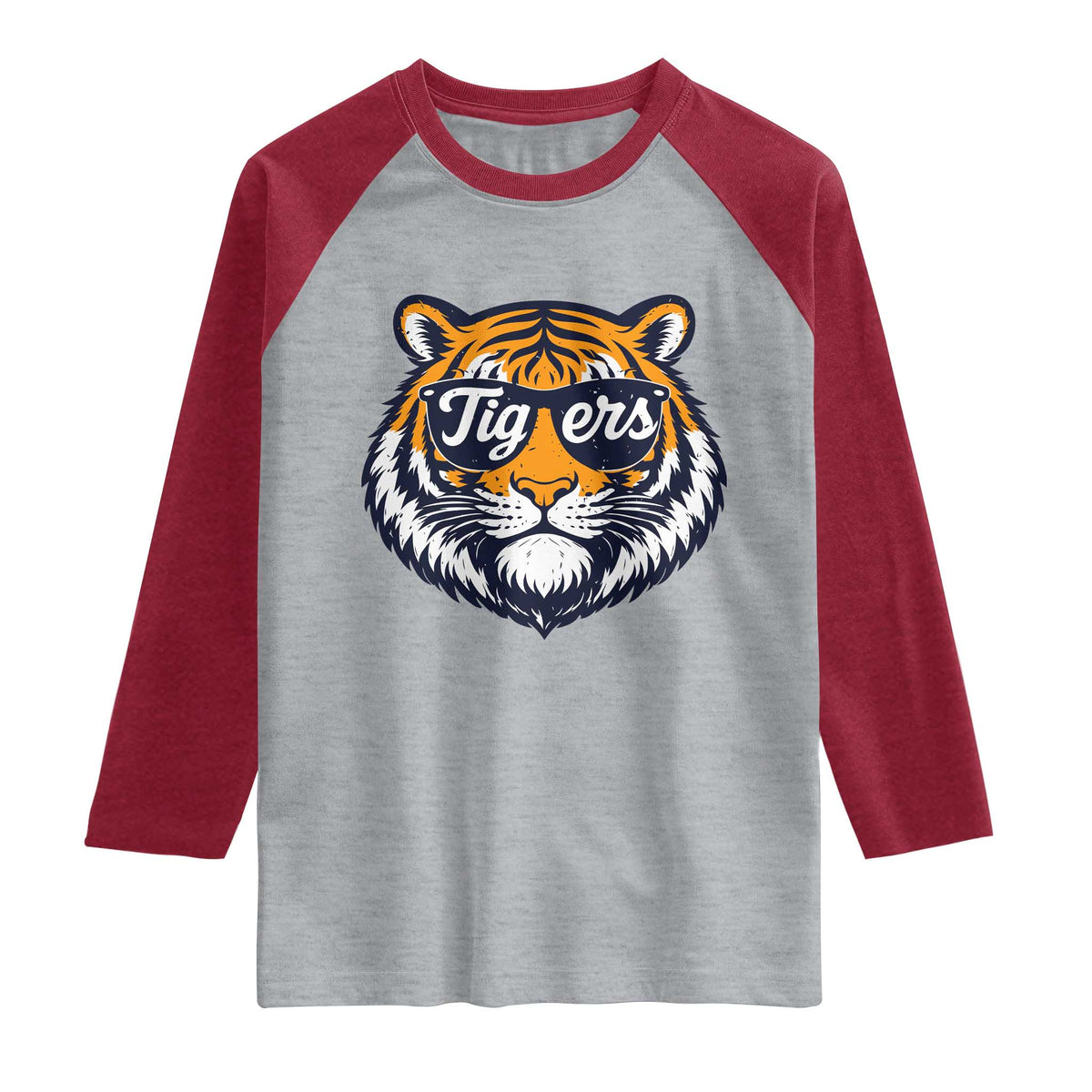 Tiger Face Raglan Shirt Vintage Sports Name TS10 Heather Gray Heather Red Print Your Wear