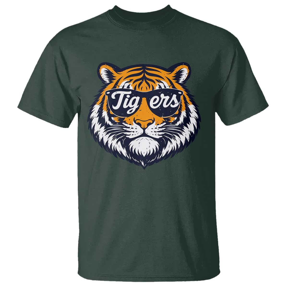 Tiger Face T Shirt Vintage Sports Name TS10 Dark Forest Green Print Your Wear