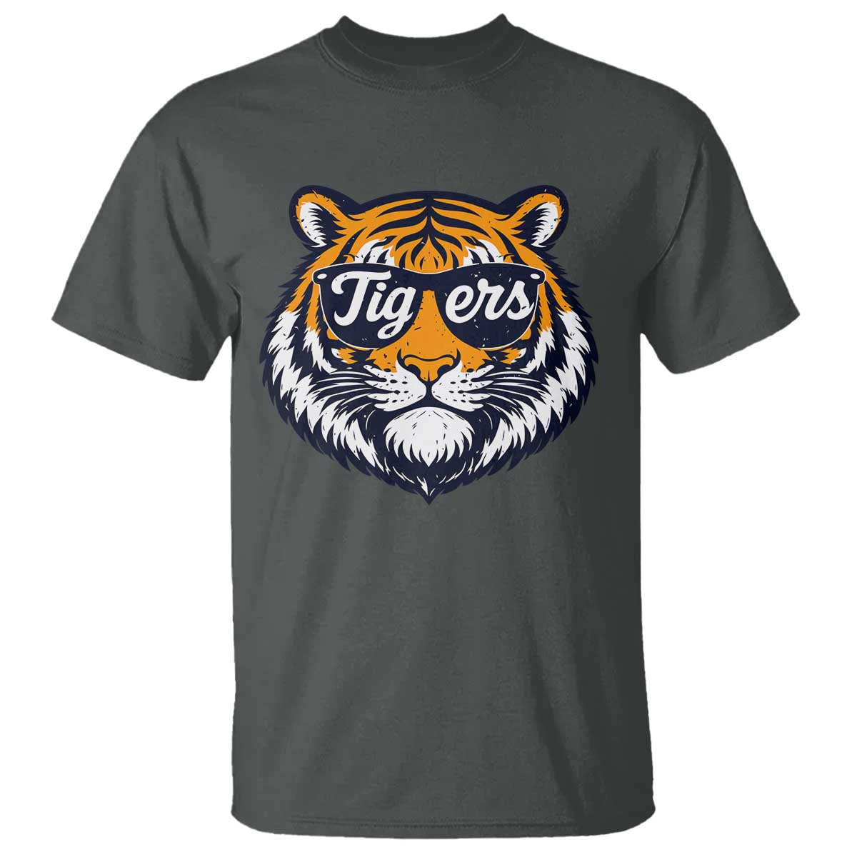Tiger Face T Shirt Vintage Sports Name TS10 Dark Heather Print Your Wear