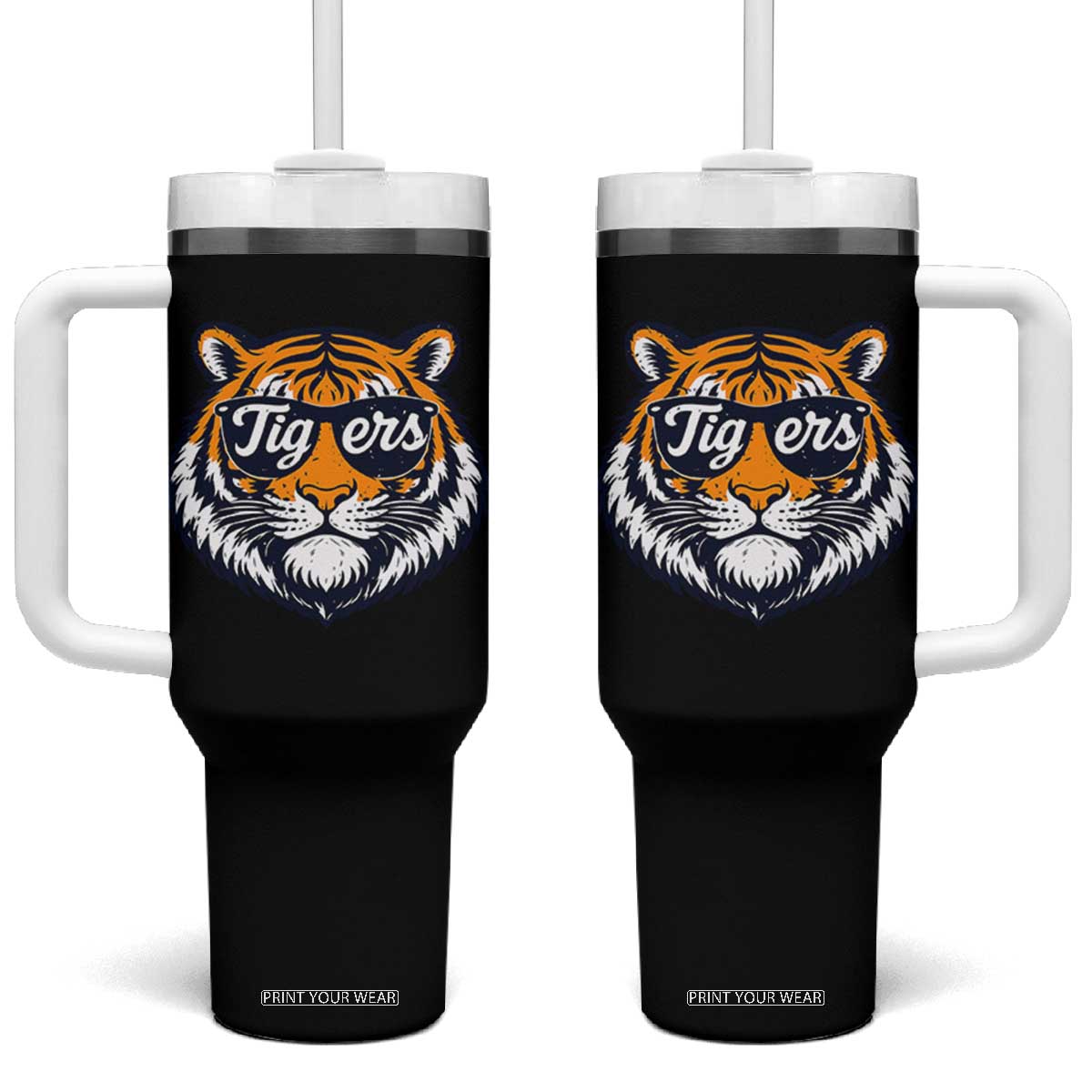 Tiger Face Tumbler With Handle Vintage Sports Name TS10 One Size: 40 oz Black Print Your Wear