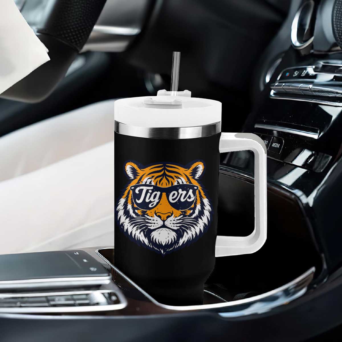 Tiger Face Tumbler With Handle Vintage Sports Name TS10 Print Your Wear