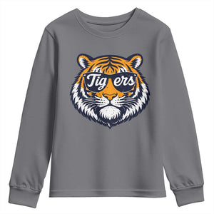 Tiger Face Youth Sweatshirt Vintage Sports Name TS10 Charcoal Print Your Wear
