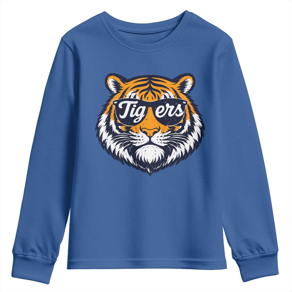 Tiger Face Youth Sweatshirt Vintage Sports Name TS10 Royal Blue Print Your Wear