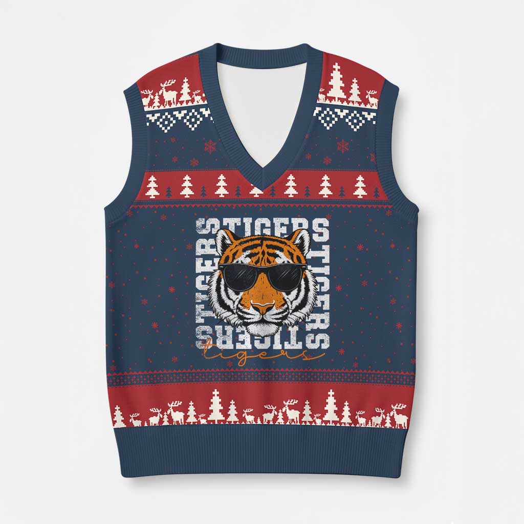 Vintage Tigers V-Neck Knit Sweater Vest Vintage Sports Inspirational Athletic Name TS10 Navy Red Print Your Wear