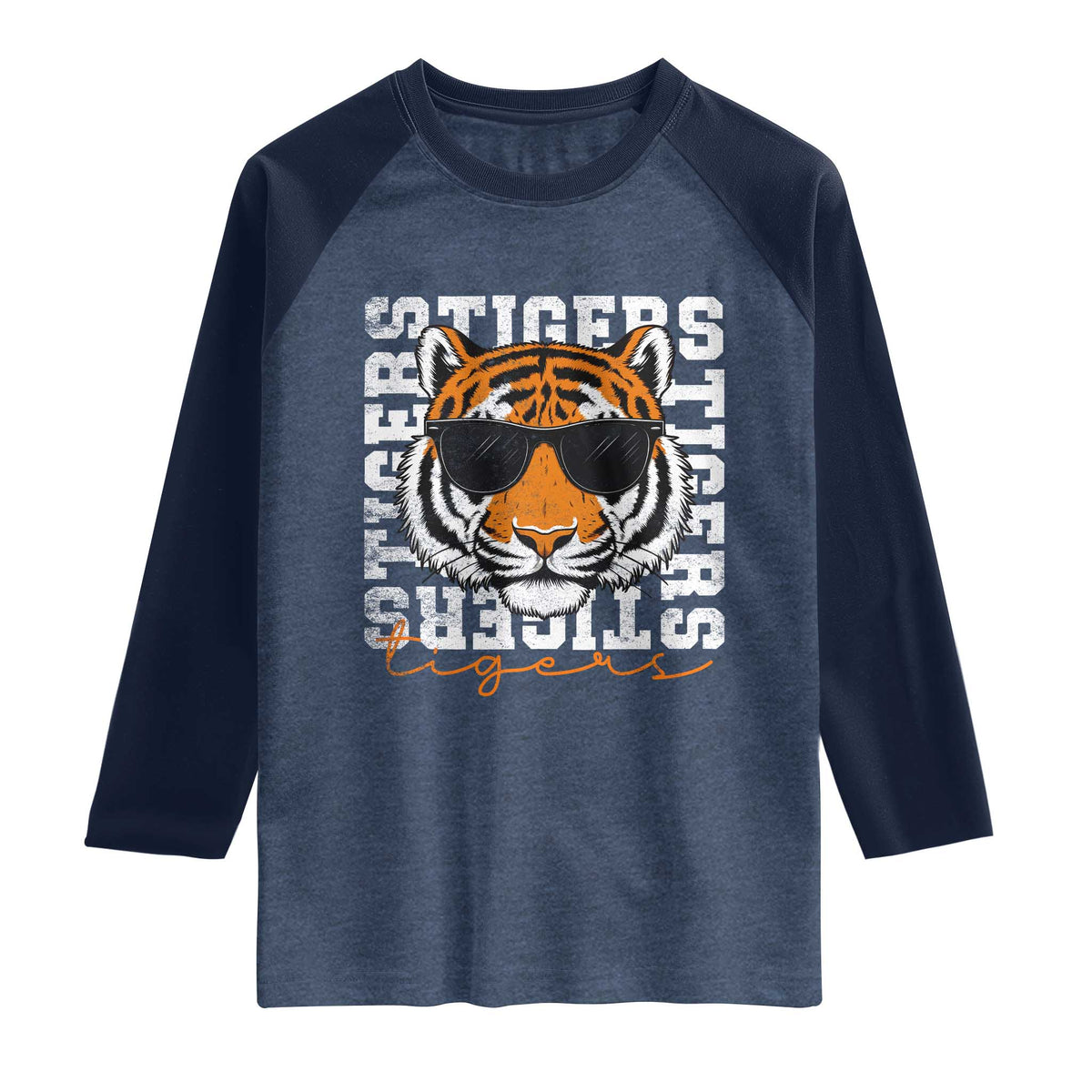 Vintage Tigers Raglan Shirt Vintage Sports Inspirational Athletic Name TS10 Heather Denim Navy Print Your Wear