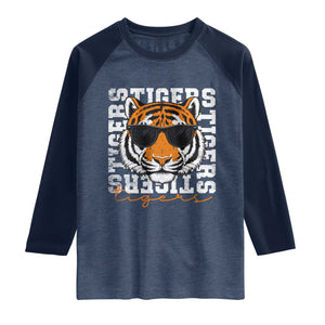 Vintage Tigers Raglan Shirt Vintage Sports Inspirational Athletic Name TS10 Heather Denim Navy Print Your Wear