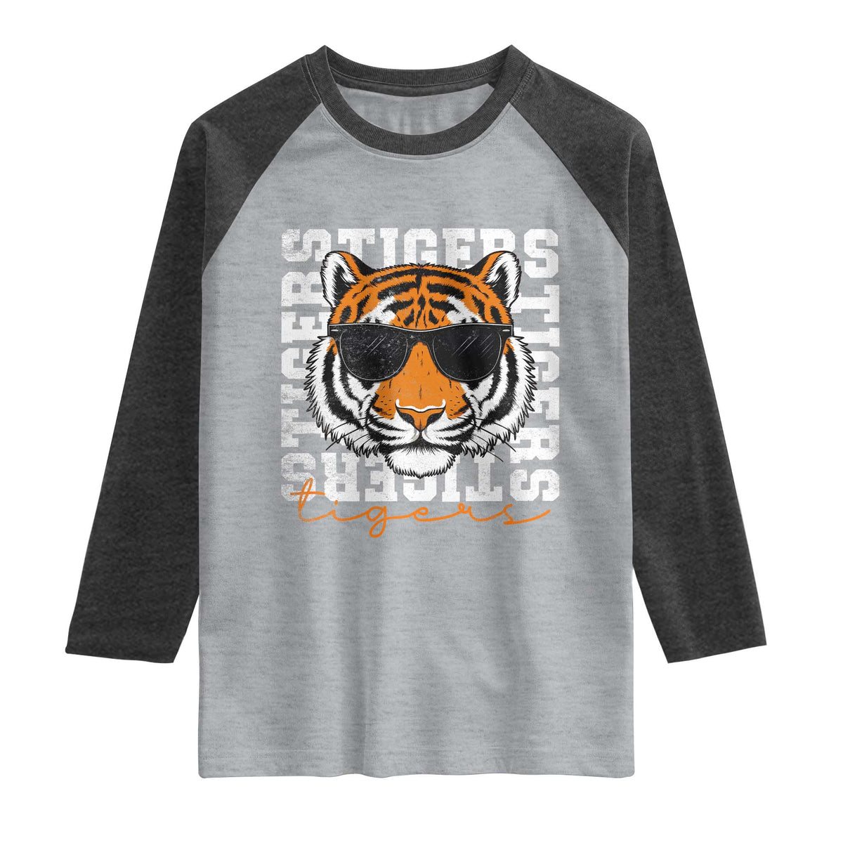 Vintage Tigers Raglan Shirt Vintage Sports Inspirational Athletic Name TS10 Heather Gray Heather Charcoal Print Your Wear