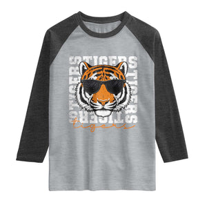 Vintage Tigers Raglan Shirt Vintage Sports Inspirational Athletic Name TS10 Heather Gray Heather Charcoal Print Your Wear