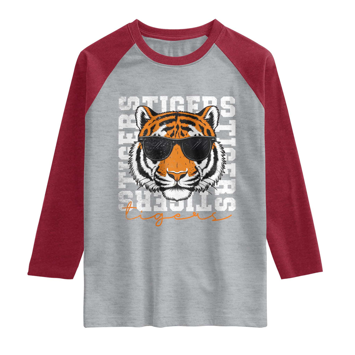 Vintage Tigers Raglan Shirt Vintage Sports Inspirational Athletic Name TS10 Heather Gray Heather Red Print Your Wear