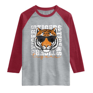 Vintage Tigers Raglan Shirt Vintage Sports Inspirational Athletic Name TS10 Heather Gray Heather Red Print Your Wear