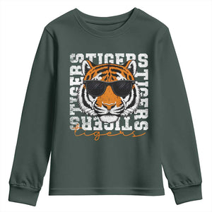 Vintage Tigers Youth Sweatshirt Vintage Sports Inspirational Athletic Name TS10 Dark Forest Green Print Your Wear