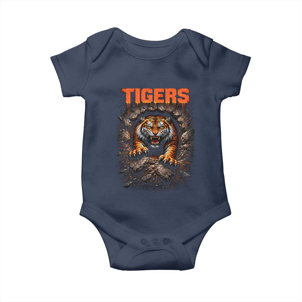 Tiger Sports Name Baby Onesie Vintage Distressed Baseball Fans TS10 Navy Print Your Wear
