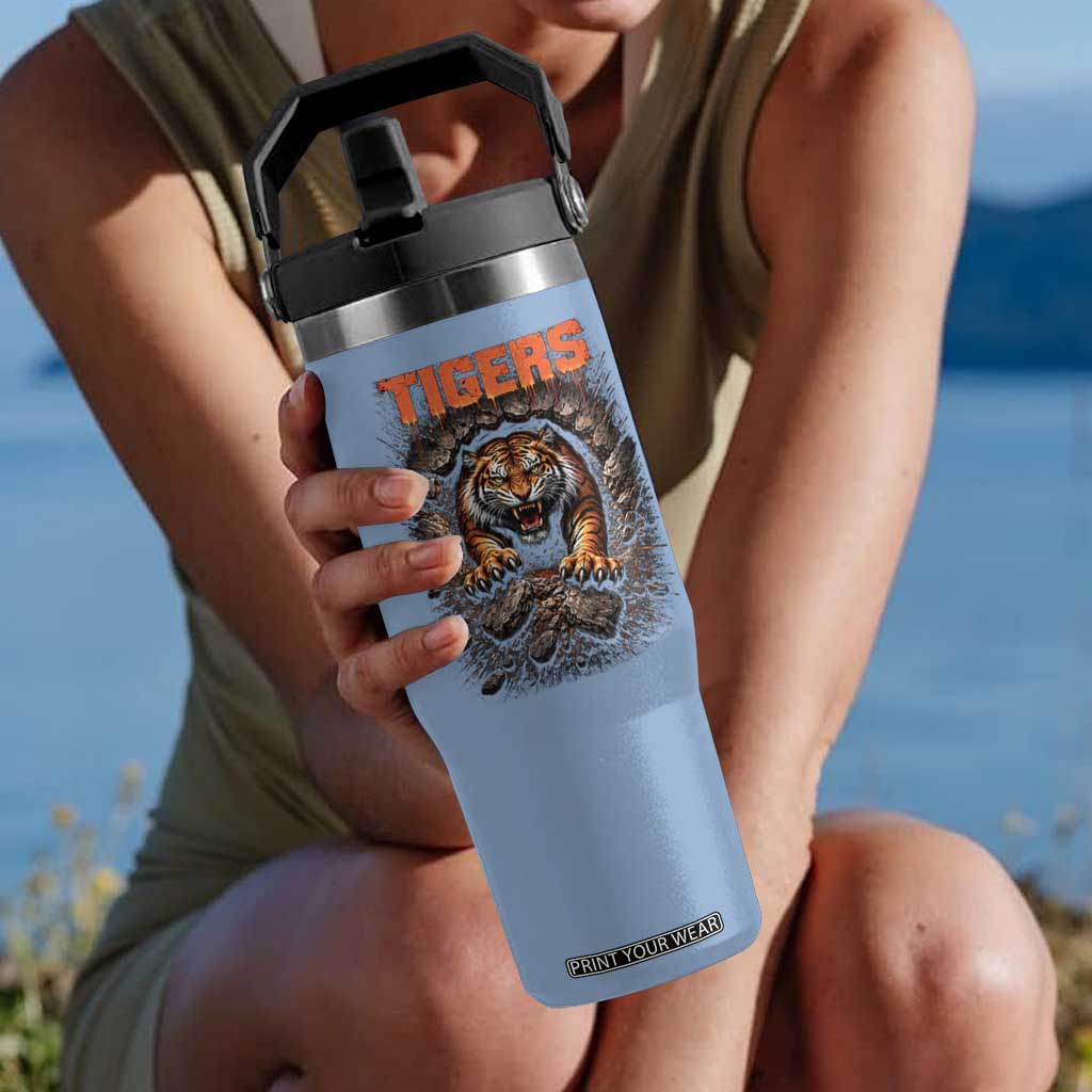 Tiger Sports Name Flip Straw Tumbler Vintage Distressed Baseball Fans TS10 One Size: 30 oz Light Blue Print Your Wear