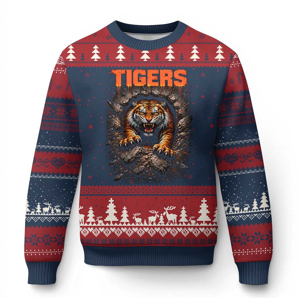 Tiger Sports Name Ugly Christmas Sweater Vintage Distressed Baseball Fans TS10 Navy Red Print Your Wear
