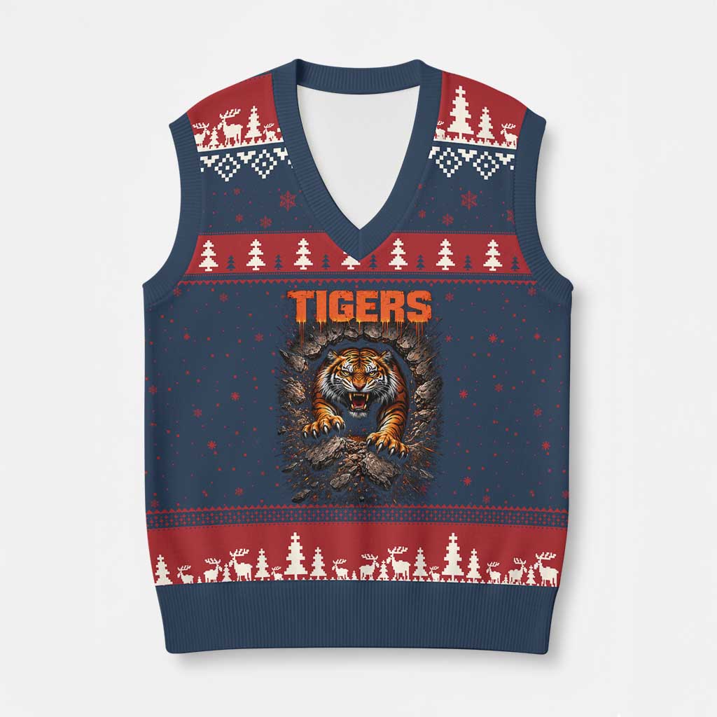 Tiger Sports Name V-Neck Knit Sweater Vest Vintage Distressed Baseball Fans TS10 Navy Red Print Your Wear