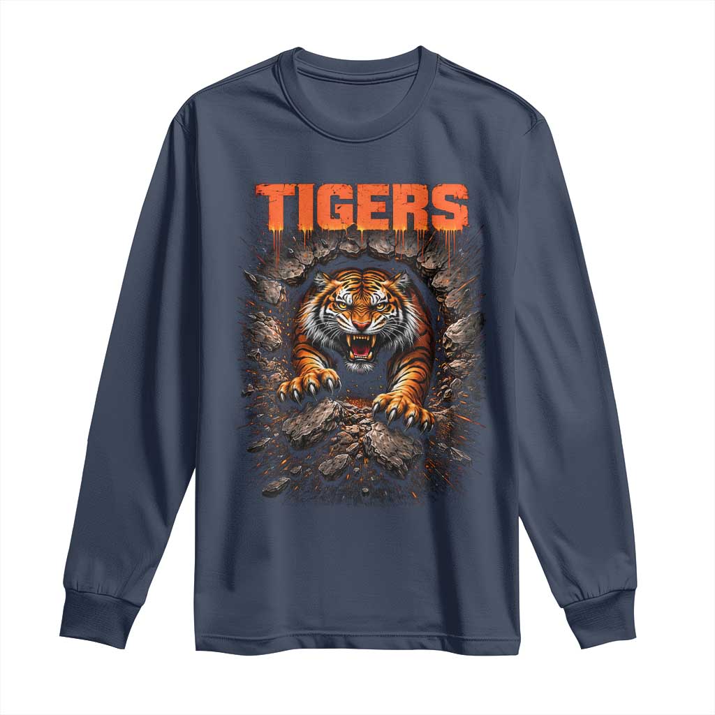 Tiger Sports Name Long Sleeve Shirt Vintage Distressed Baseball Fans TS10 Navy Print Your Wear