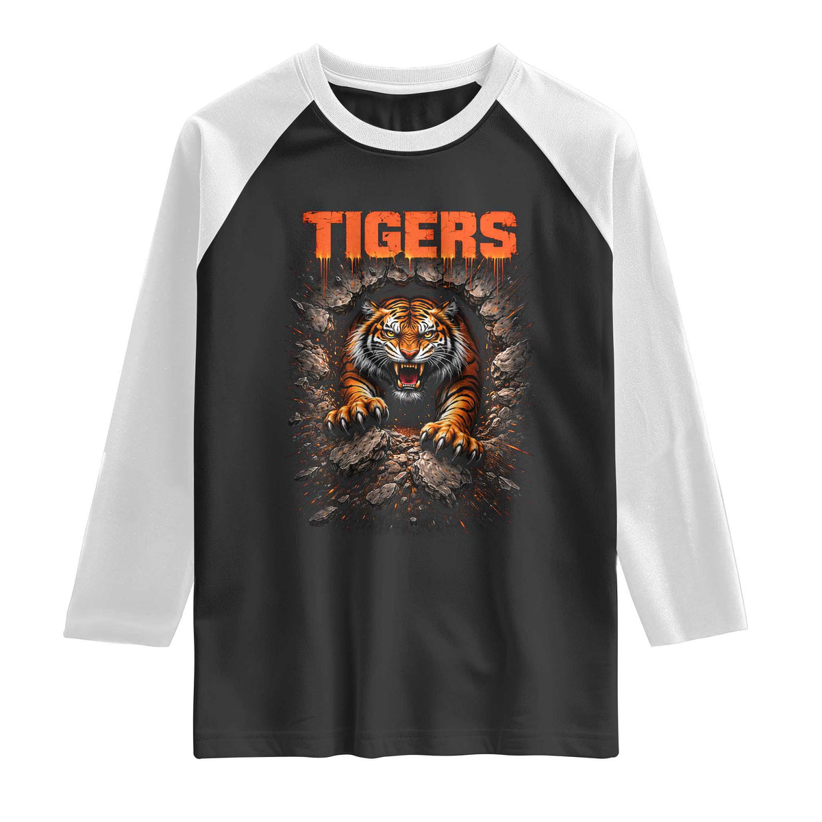 Tiger Sports Name Raglan Shirt Vintage Distressed Baseball Fans TS10 Black White Print Your Wear