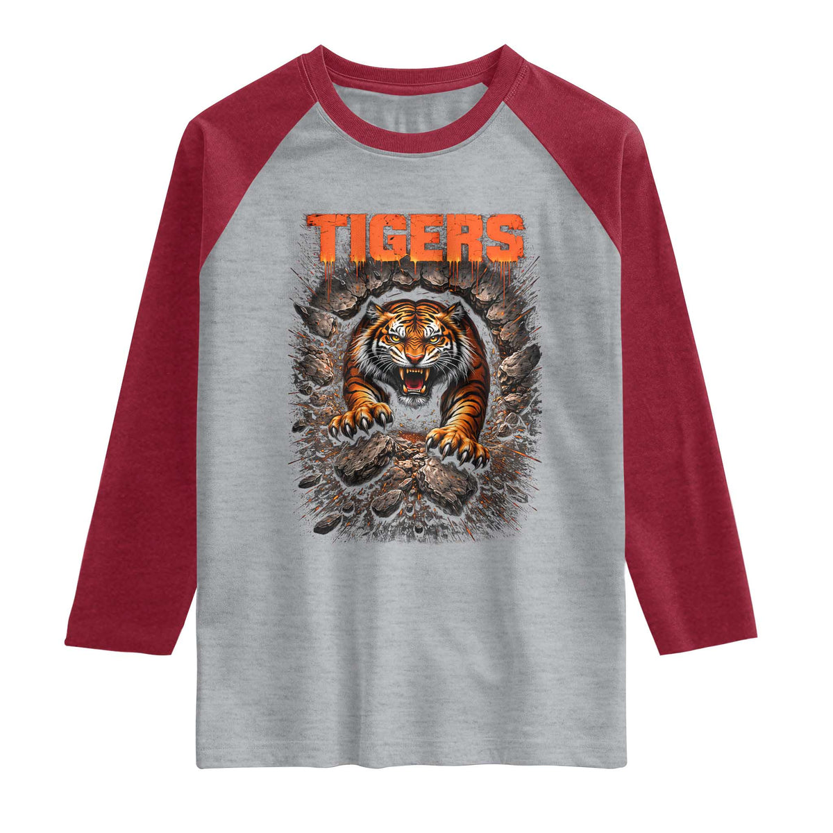 Tiger Sports Name Raglan Shirt Vintage Distressed Baseball Fans TS10 Heather Gray Heather Red Print Your Wear