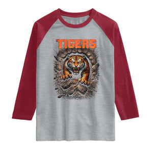 Tiger Sports Name Raglan Shirt Vintage Distressed Baseball Fans TS10 Heather Gray Heather Red Print Your Wear