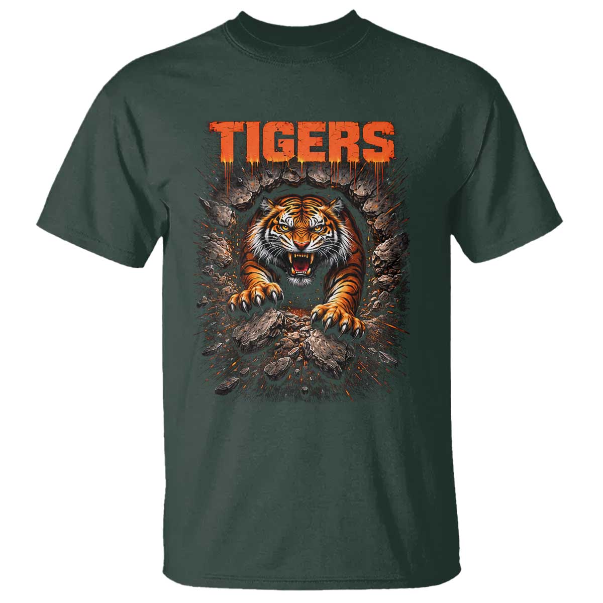 Tiger Sports Name T Shirt Vintage Distressed Baseball Fans TS10 Dark Forest Green Print Your Wear