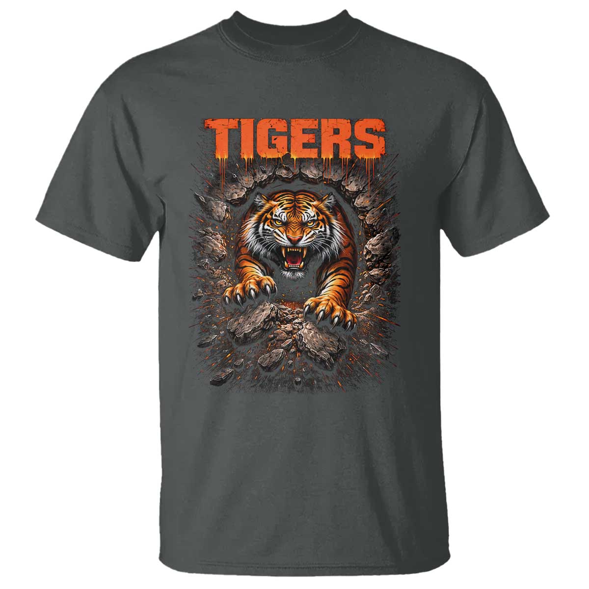 Tiger Sports Name T Shirt Vintage Distressed Baseball Fans TS10 Dark Heather Print Your Wear