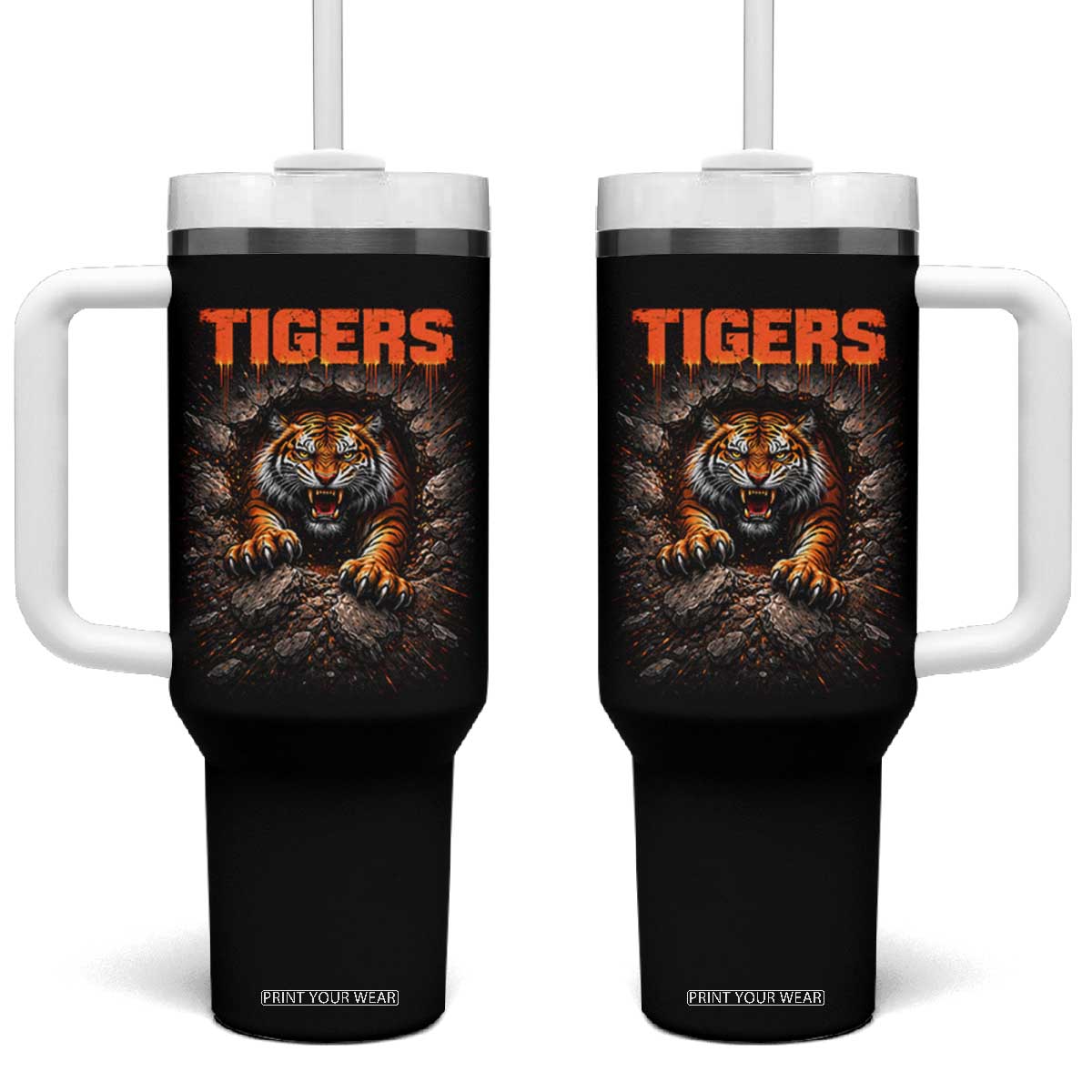 Tiger Sports Name Tumbler With Handle Vintage Distressed Baseball Fans TS10 One Size: 40 oz Black Print Your Wear
